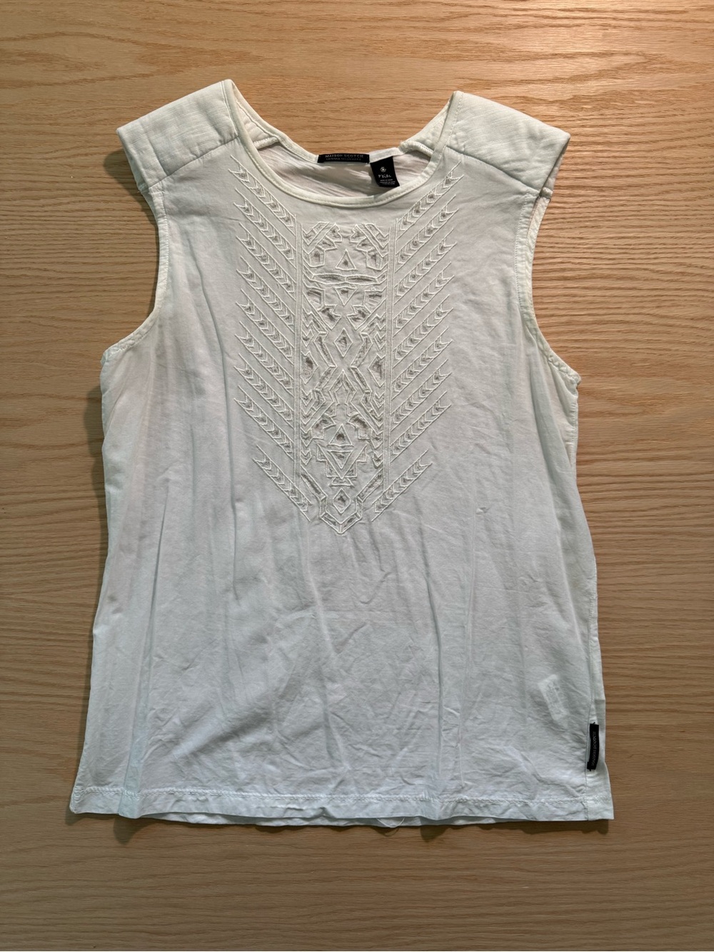 Maison Scotch White Embroidered Sleeveless Tank